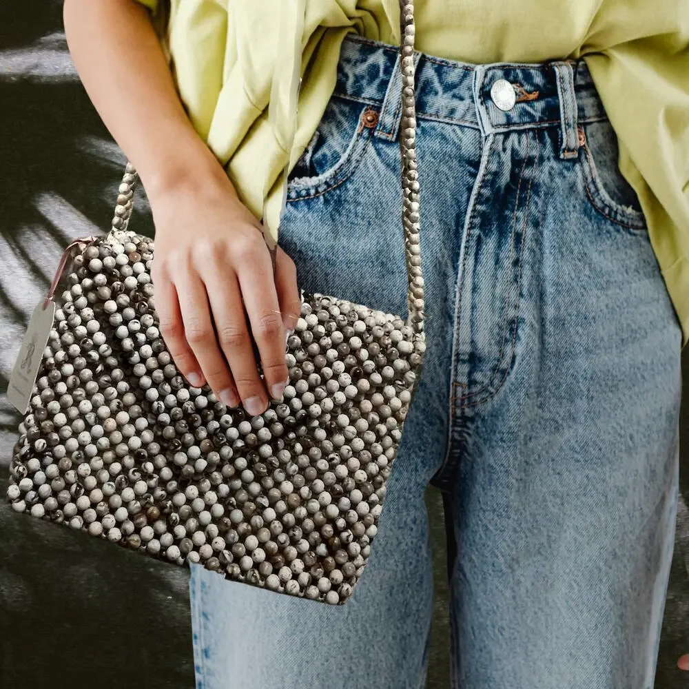 Rachel Ashwell Marble Beaded Shoulder Bag | Neutral Cottagecore Crossbody NWT